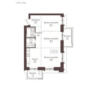 3-к квартира, вторичка, 57м2, 16/23 этаж