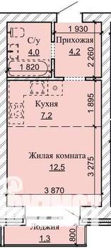 1-к квартира, строящийся дом, 29м2, 7/16 этаж