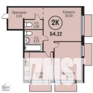 2-к квартира, строящийся дом, 54м2, 20/23 этаж