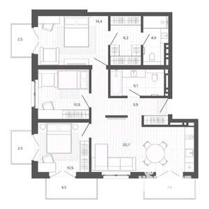 4-к квартира, строящийся дом, 96м2, 6/9 этаж