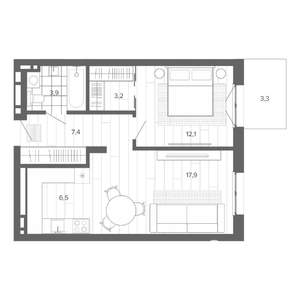 2-к квартира, строящийся дом, 55м2, 8/9 этаж