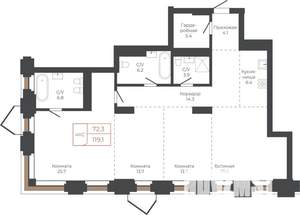 4-к квартира, строящийся дом, 119м2, 17/27 этаж