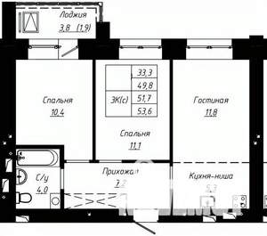 3-к квартира, строящийся дом, 52м2, 15/16 этаж