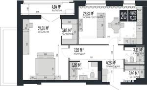 3-к квартира, строящийся дом, 77м2, 2/15 этаж