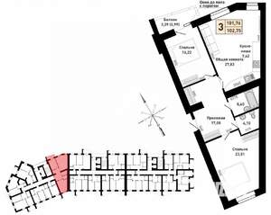 3-к квартира, вторичка, 101м2, 2/16 этаж