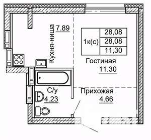 1-к квартира, строящийся дом, 28м2, 2/9 этаж