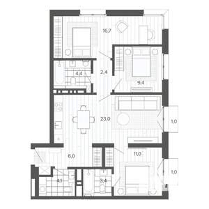 4-к квартира, строящийся дом, 83м2, 5/9 этаж