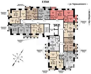 3-к квартира, строящийся дом, 62м2, 8/10 этаж