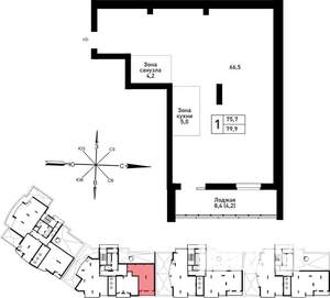 1-к квартира, вторичка, 80м2, 23/25 этаж