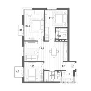 4-к квартира, строящийся дом, 85м2, 4/9 этаж
