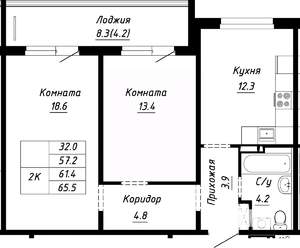 2-к квартира, строящийся дом, 61м2, 9/10 этаж