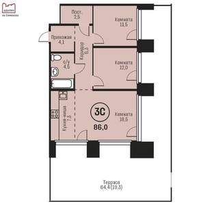 3-к квартира, вторичка, 86м2, 1/6 этаж