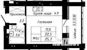1-к квартира, строящийся дом, 25м2, 4/10 этаж