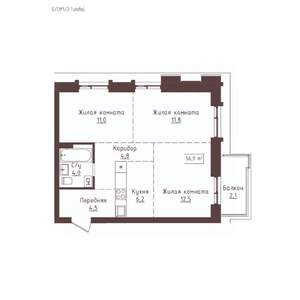 3-к квартира, вторичка, 57м2, 5/23 этаж