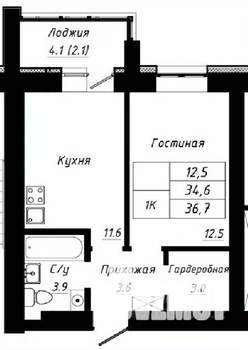1-к квартира, строящийся дом, 37м2, 9/10 этаж