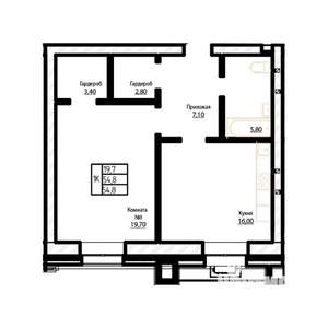 1-к квартира, строящийся дом, 55м2, 2/7 этаж