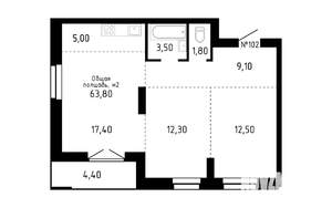 3-к квартира, строящийся дом, 64м2, 9/16 этаж