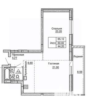 2-к квартира, строящийся дом, 65м2, 7/9 этаж