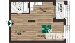 1-к квартира, строящийся дом, 51м2, 1/22 этаж