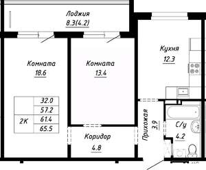 2-к квартира, строящийся дом, 61м2, 10/10 этаж