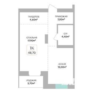 1-к квартира, строящийся дом, 47м2, 7/7 этаж