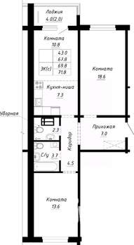 3-к квартира, строящийся дом, 70м2, 3/10 этаж