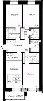 4-к квартира, строящийся дом, 100м2, 7/10 этаж