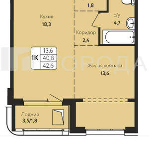 2-к квартира, вторичка, 43м2, 13/18 этаж