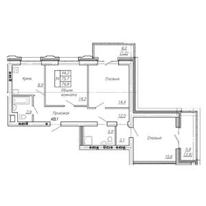 3-к квартира, строящийся дом, 80м2, 4/4 этаж