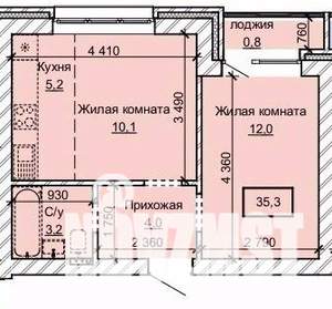 2-к квартира, строящийся дом, 35м2, 3/10 этаж