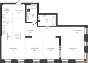 4-к квартира, строящийся дом, 134м2, 4/27 этаж