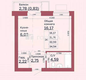 1-к квартира, вторичка, 33м2, 6/6 этаж