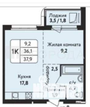 2-к квартира, вторичка, 38м2, 9/17 этаж