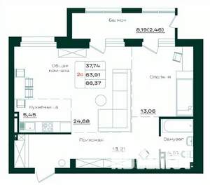 3-к квартира, вторичка, 66м2, 9/18 этаж