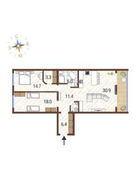 3-к квартира, вторичка, 103м2, 3/15 этаж