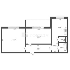 2-к квартира, вторичка, 53м2, 3/3 этаж