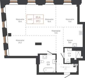 4-к квартира, вторичка, 96м2, 17/27 этаж