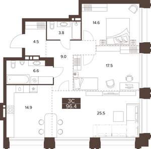 3-к квартира, строящийся дом, 96м2, 12/16 этаж
