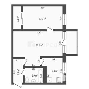 2-к квартира, вторичка, 44м2, 3/5 этаж
