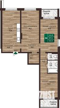 3-к квартира, строящийся дом, 91м2, 3/24 этаж
