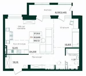 3-к квартира, строящийся дом, 66м2, 6/18 этаж