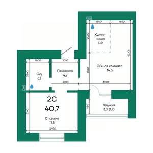 2-к квартира, строящийся дом, 41м2, 3/10 этаж