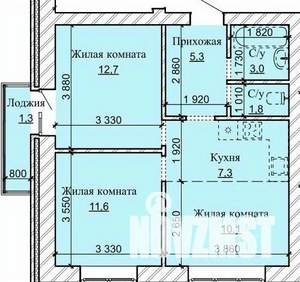 3-к квартира, строящийся дом, 53м2, 16/16 этаж