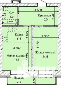 2-к квартира, строящийся дом, 49м2, 12/16 этаж
