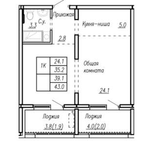 2-к квартира, вторичка, 43м2, 4/22 этаж