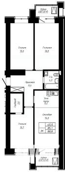 3-к квартира, строящийся дом, 89м2, 9/16 этаж