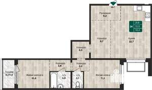 2-к квартира, строящийся дом, 74м2, 1/17 этаж