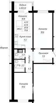 3-к квартира, строящийся дом, 70м2, 5/10 этаж