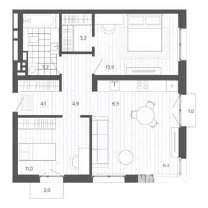 3-к квартира, строящийся дом, 69м2, 3/9 этаж