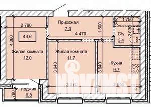 2-к квартира, строящийся дом, 45м2, 9/10 этаж